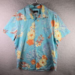 Amplify Hibiscus Tropical Leaves Mens Short Sleeve Floral Button Up Shirt XL